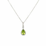 White Gold Peridot and Diamond Pear Drop Necklace