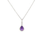 White Gold Amethyst and Diamond Pear Drop Necklace