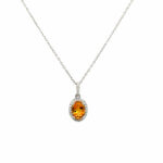 White Gold Citrine and Diamond Oval Halo Necklace