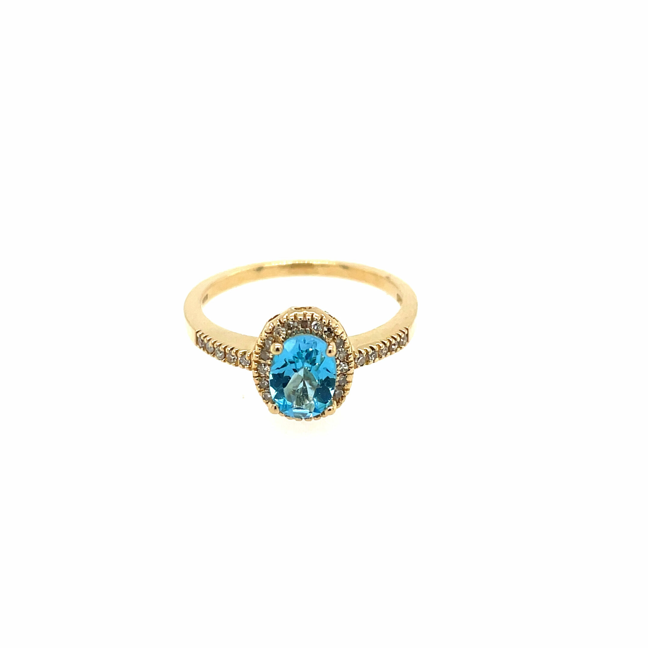 Yellow Gold Blue Topaz and Diamond Ring