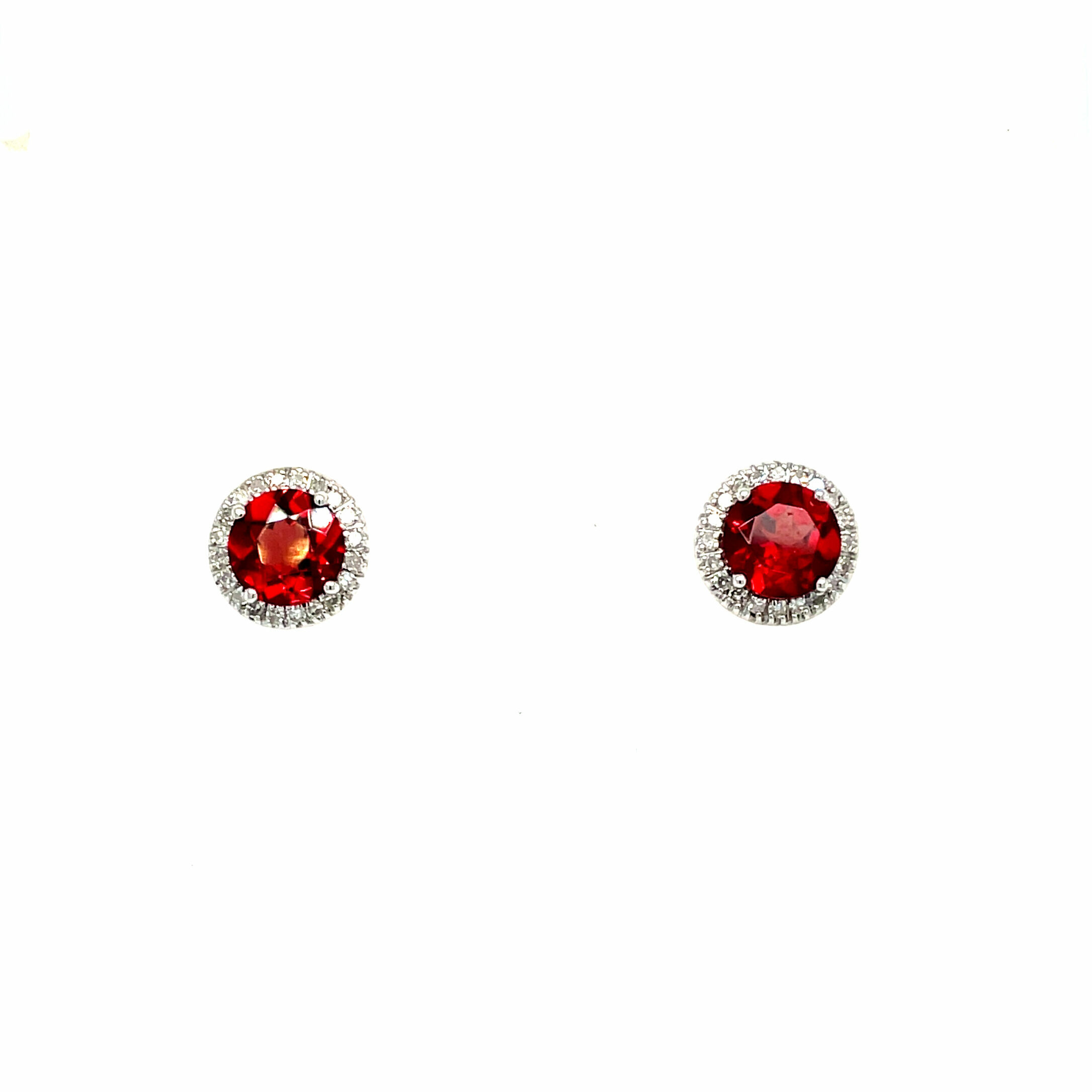 White Gold Garnet and Diamond Halo Stud Earrings