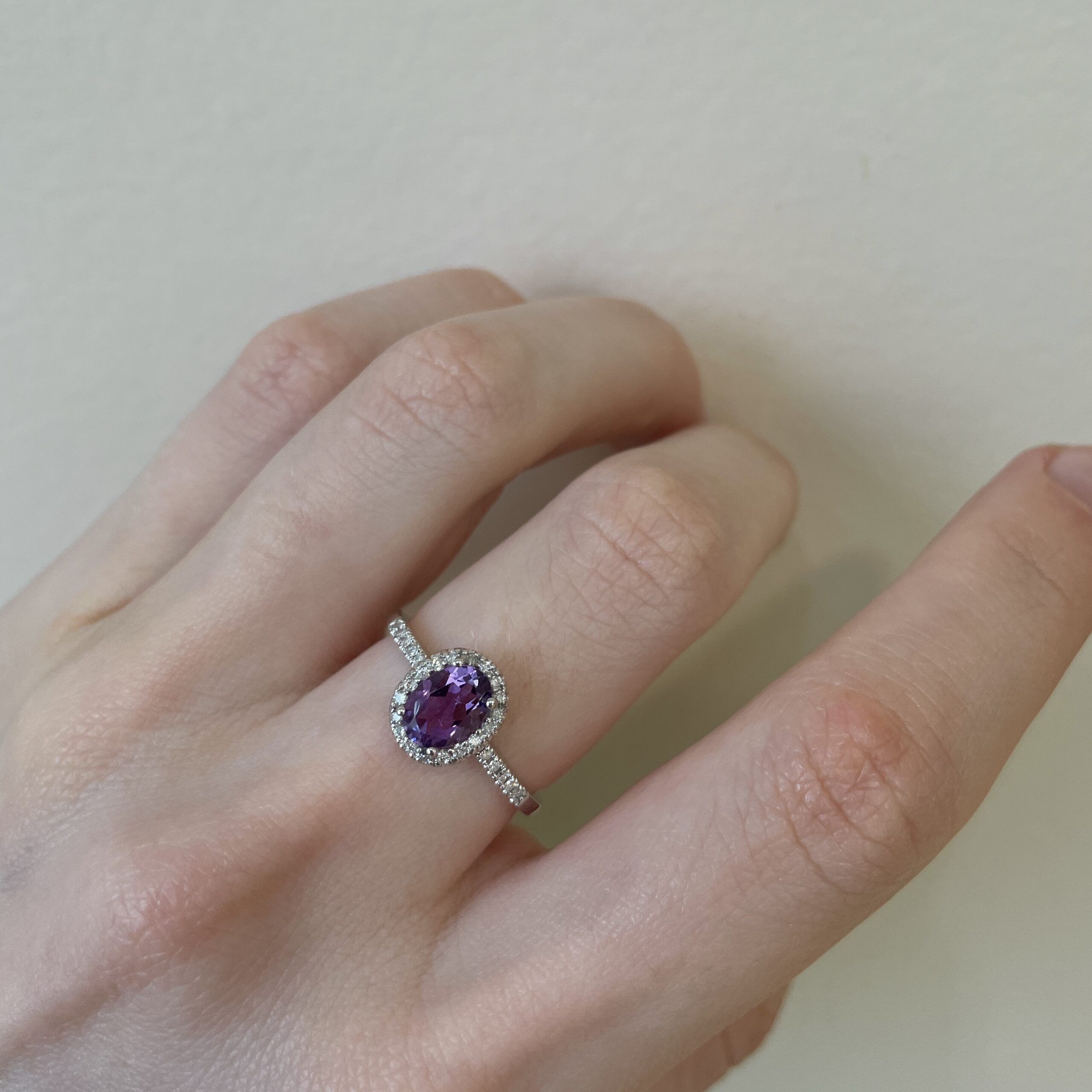 White Gold Amethyst and Diamond Ring