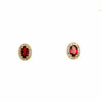 Yellow Gold Garnet and Diamond Halo Stud Earrings