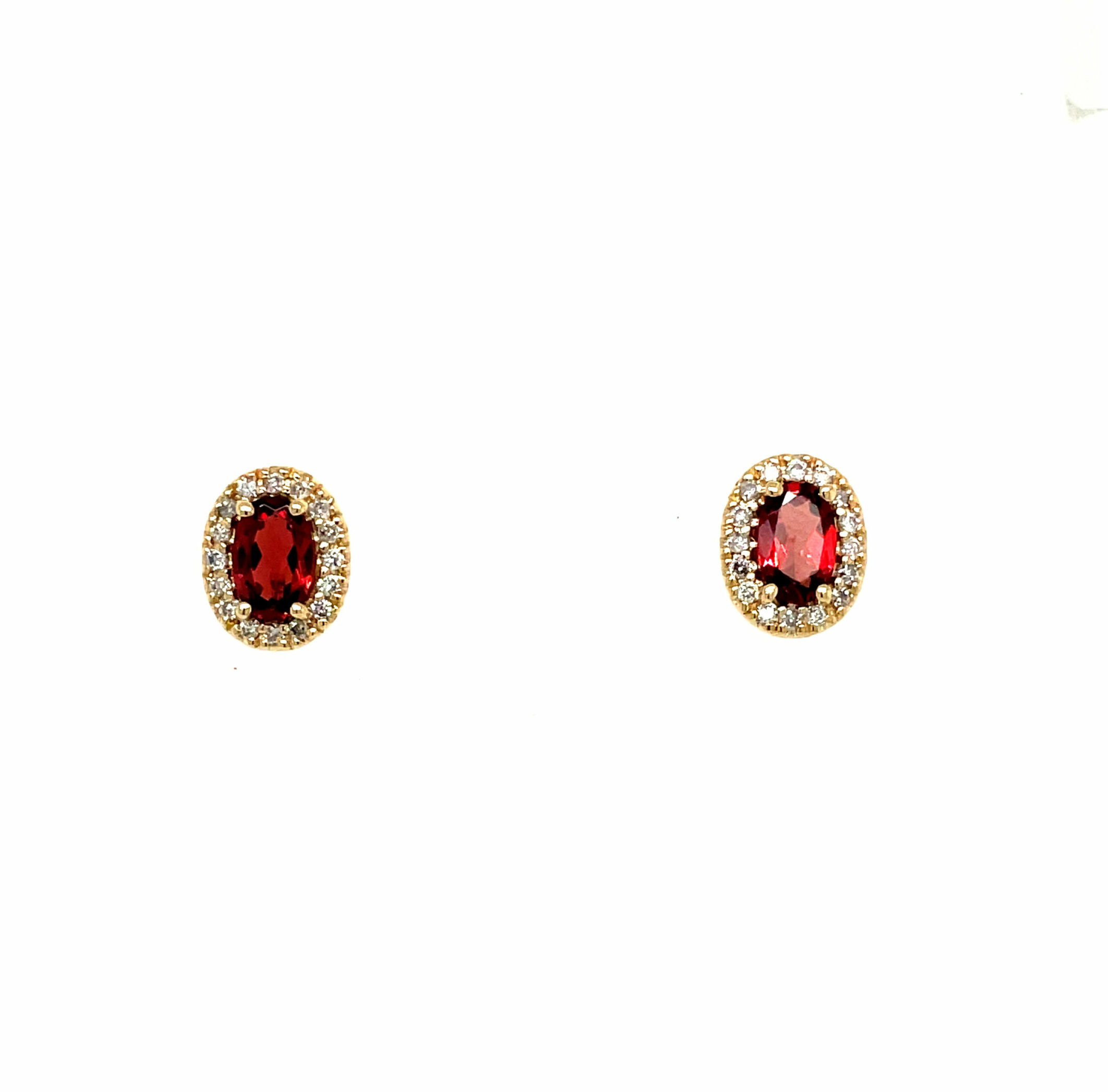 Yellow Gold Garnet and Diamond Halo Stud Earrings