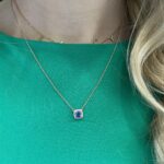 Rose Gold Tanzanite and Diamond Halo Necklace