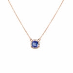 Rose Gold Tanzanite and Diamond Halo Necklace
