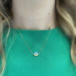 Yellow Gold Turquoise Circle Pendant Necklace