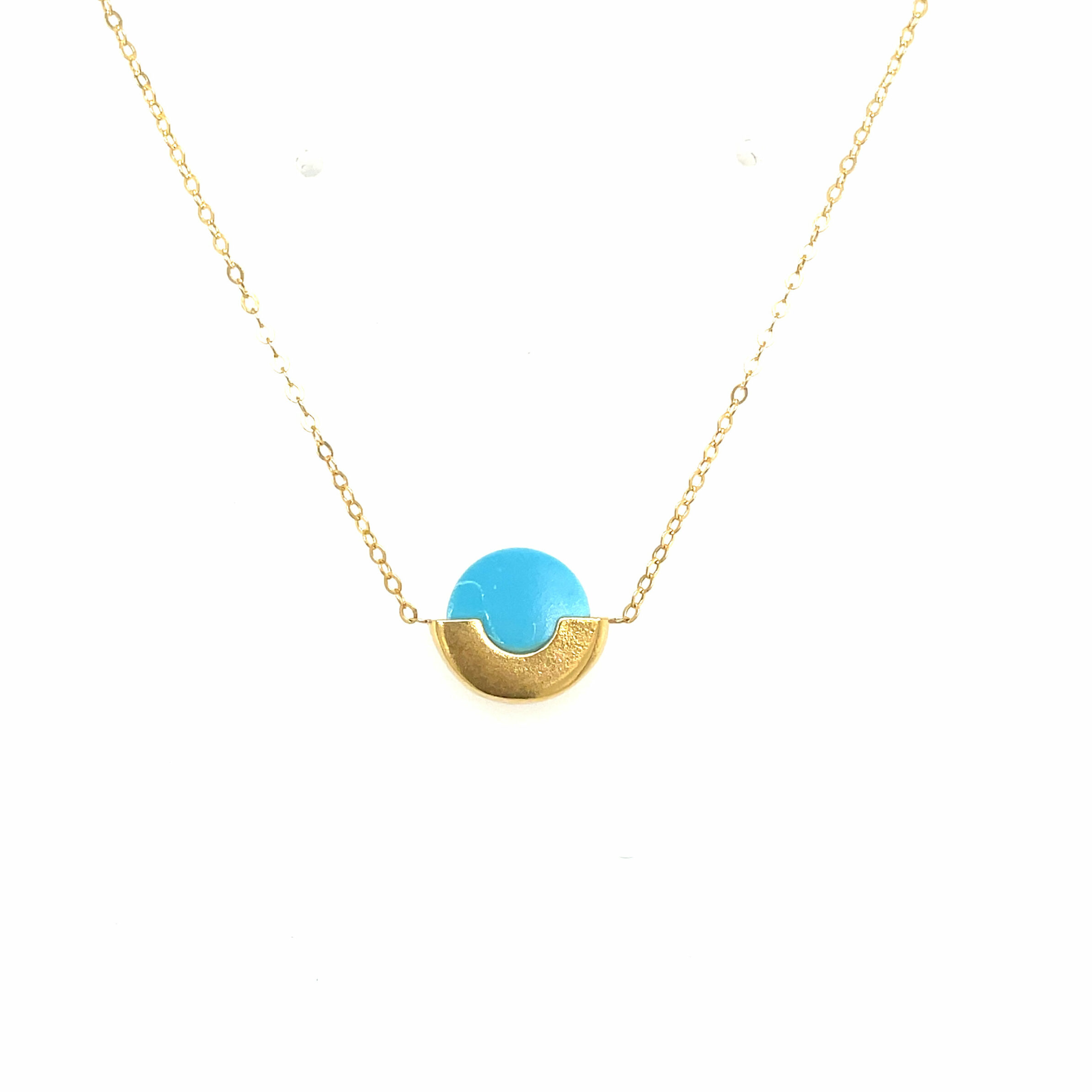 Yellow Gold Turquoise Circle Pendant Necklace