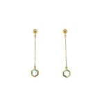 Yellow Gold Blue Topaz Hexagon Drop Earrings