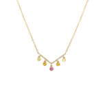 Yellow Gold Multi-Colored Sapphire and Diamond Drop Necklace