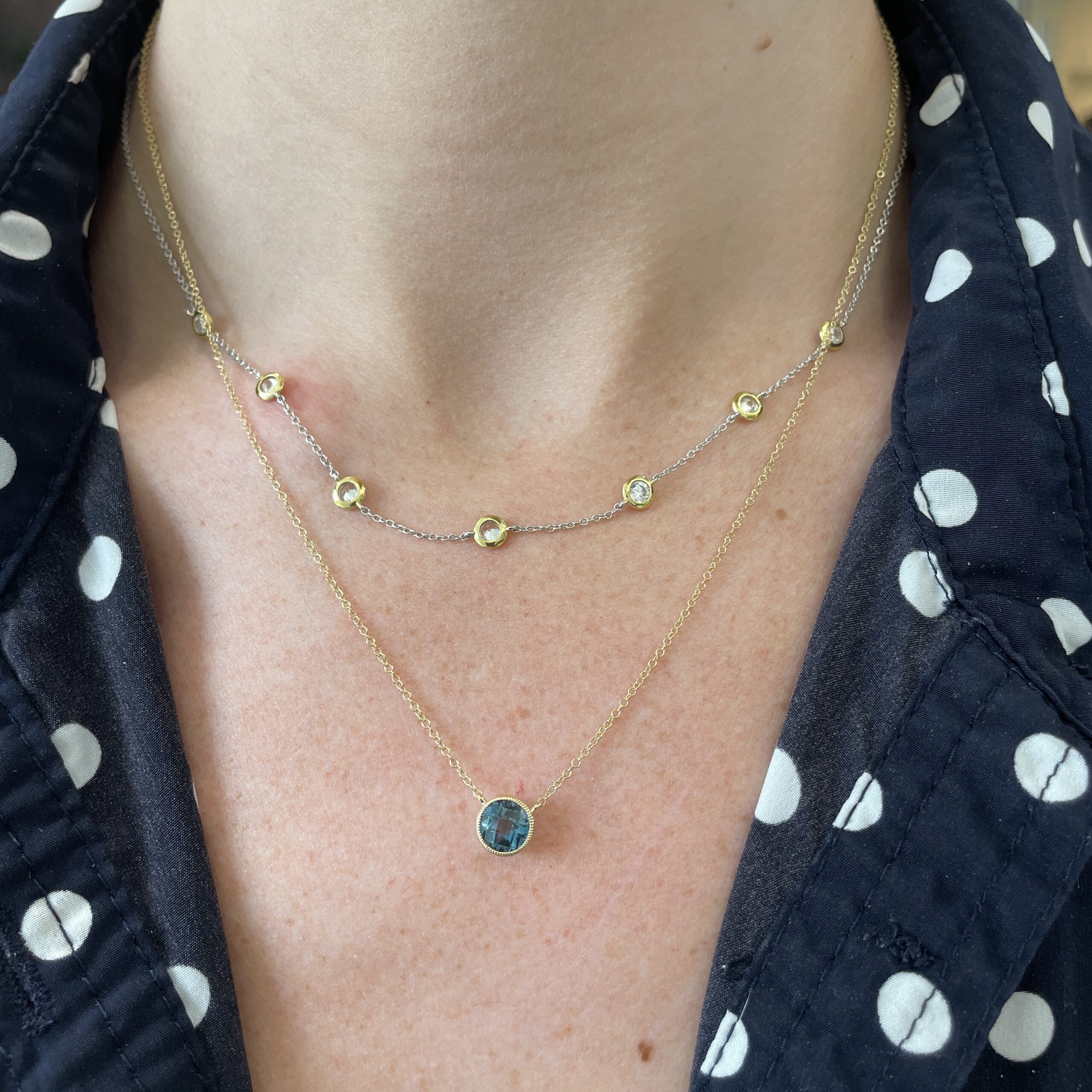 Yellow Gold Milgrain London Blue Topaz Necklace