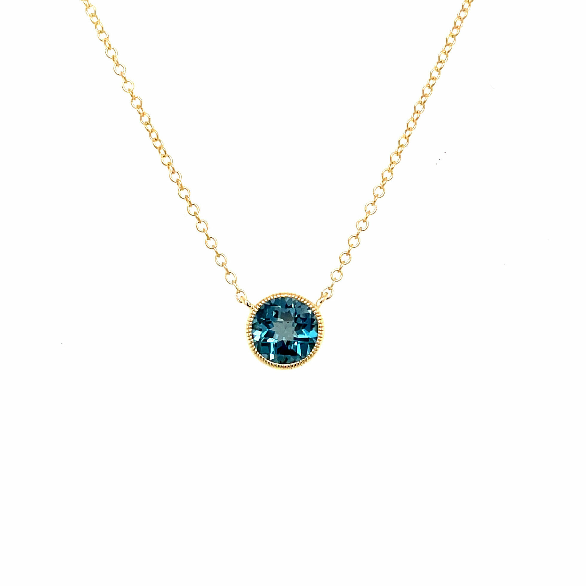 Yellow Gold Milgrain London Blue Topaz Necklace