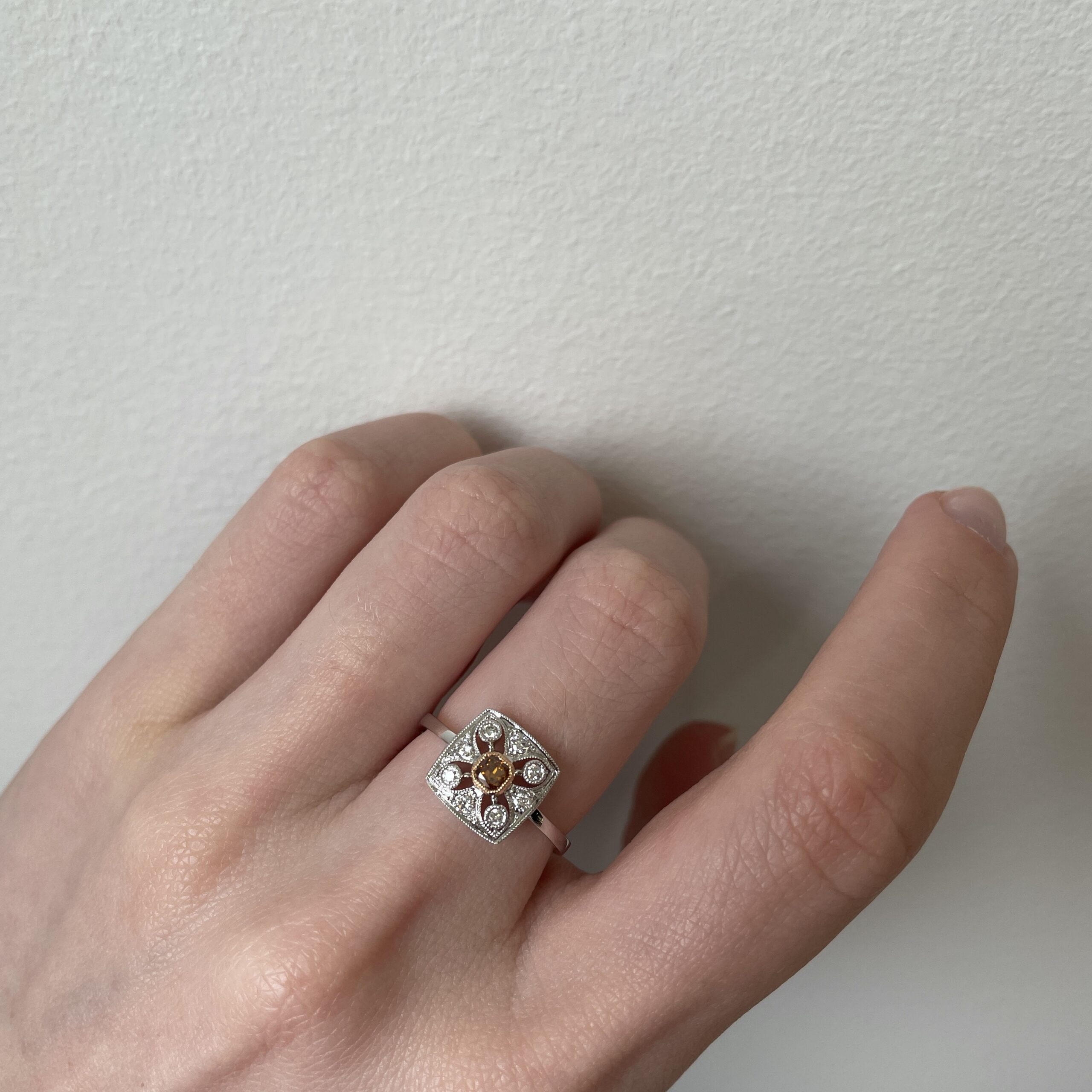 White and Rose Gold White and Brown Diamond Ring