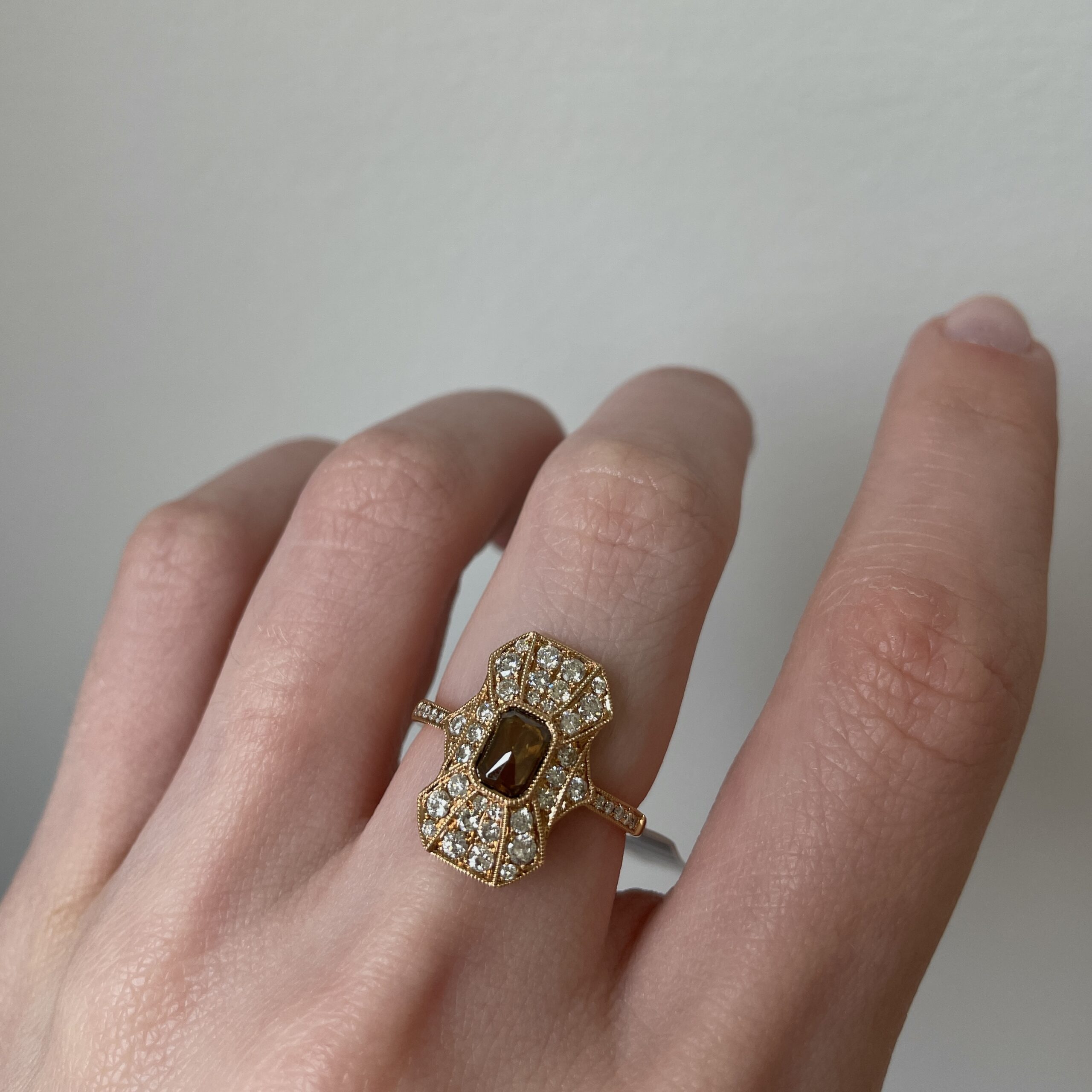 Yellow Gold Brown and White Diamond Ring