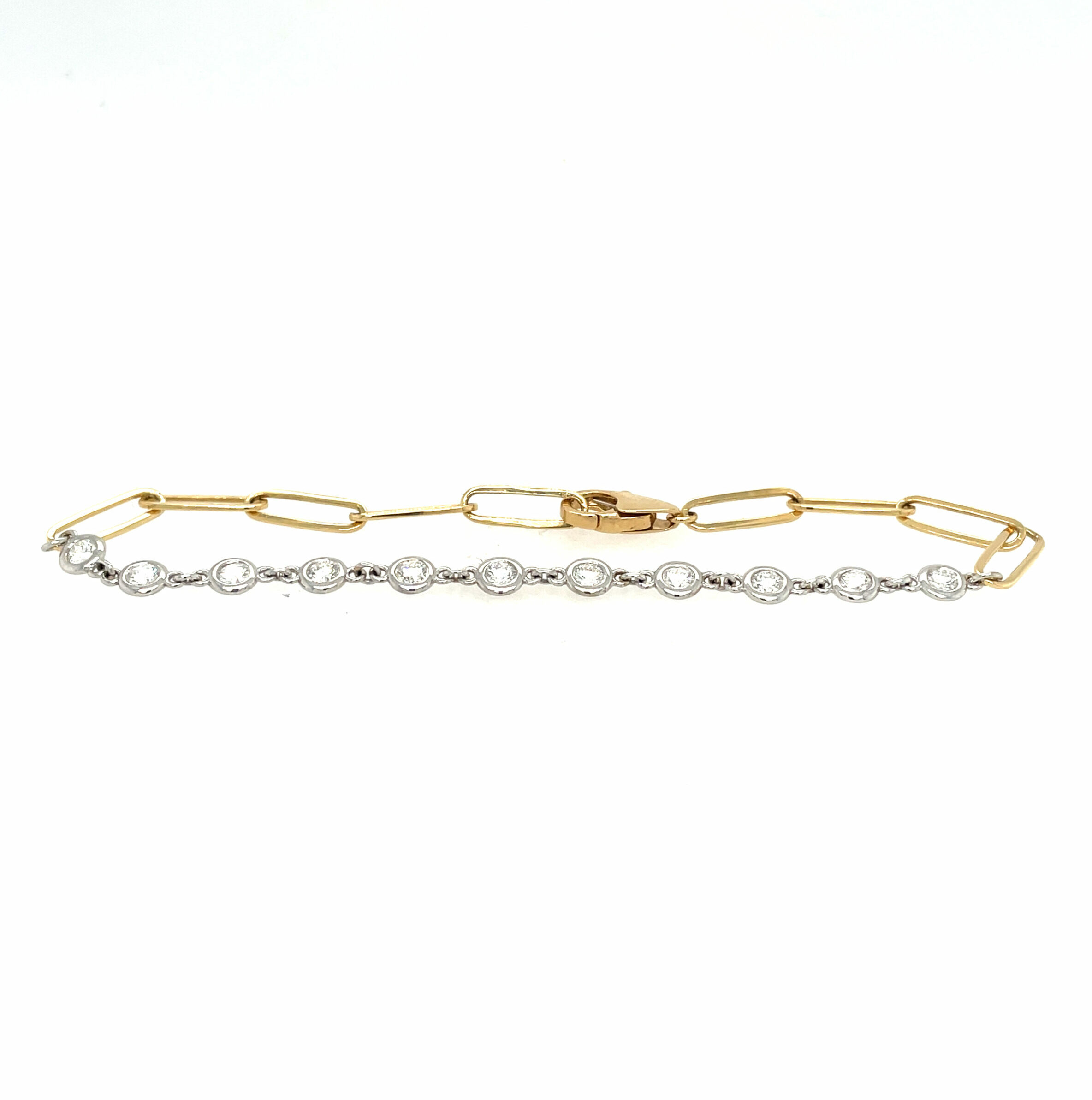 Yellow and White Gold Diamond and Paperclip Bracelet