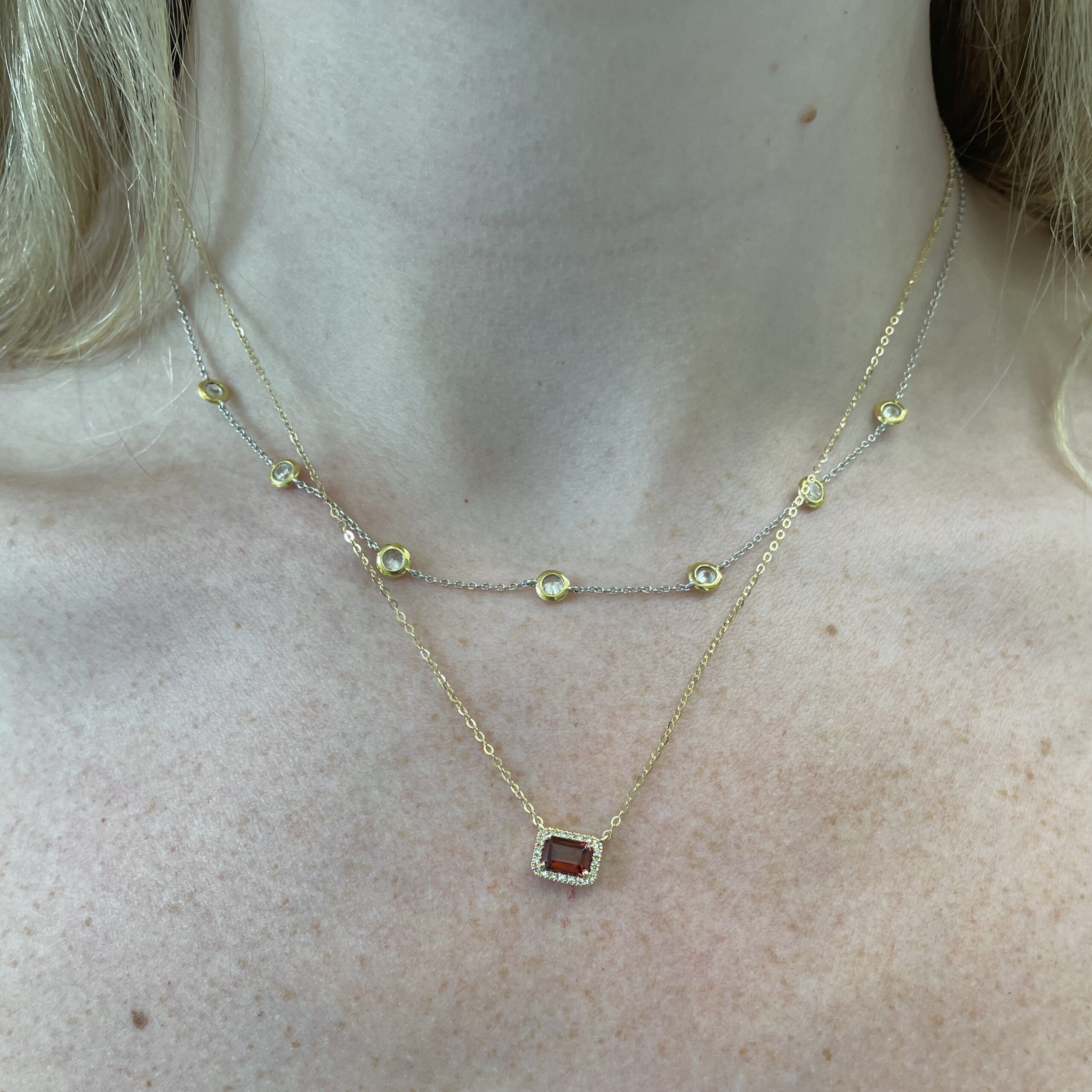 Yellow Gold Garnet and Diamond Necklace