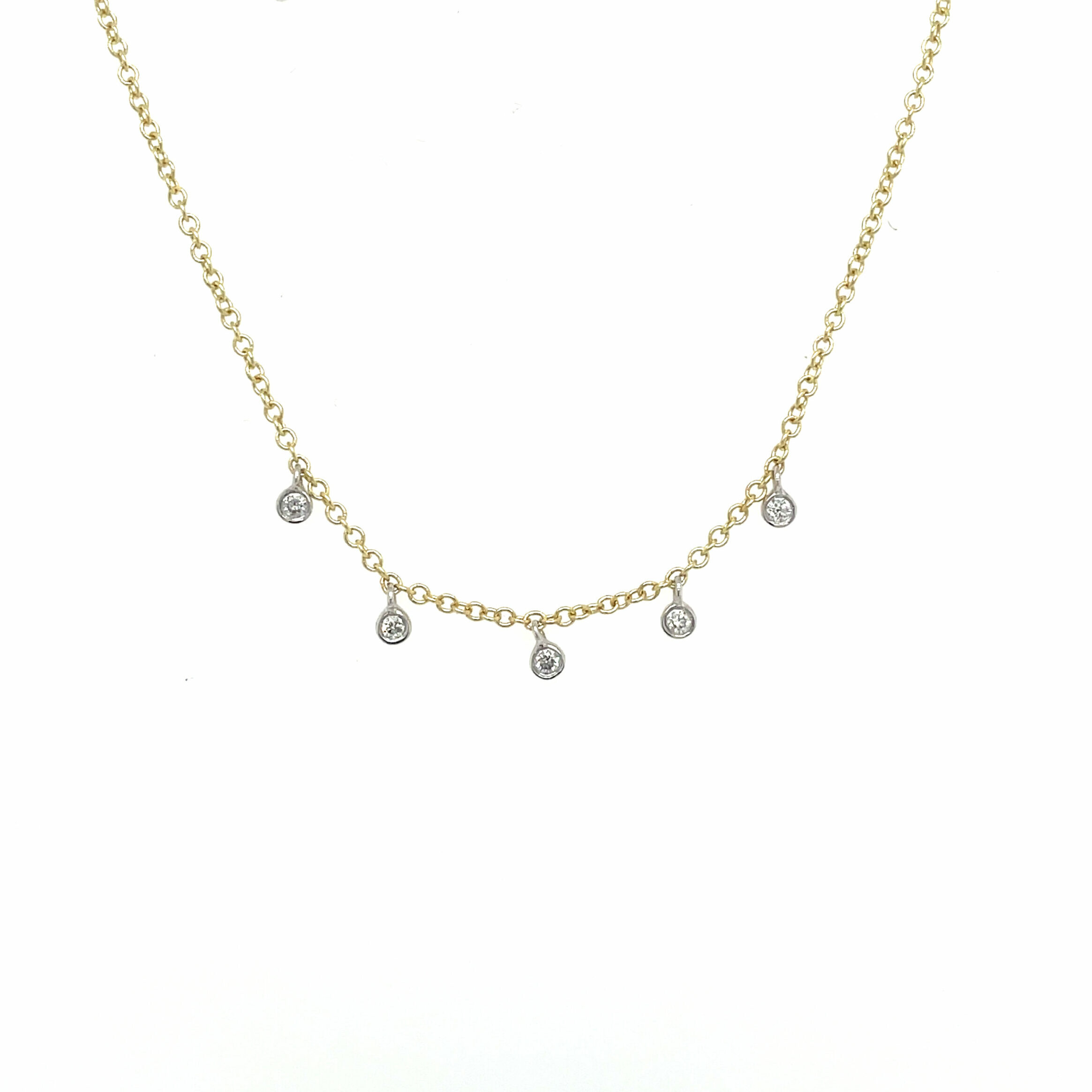 Yellow Gold Diamond Station Drop Necklace