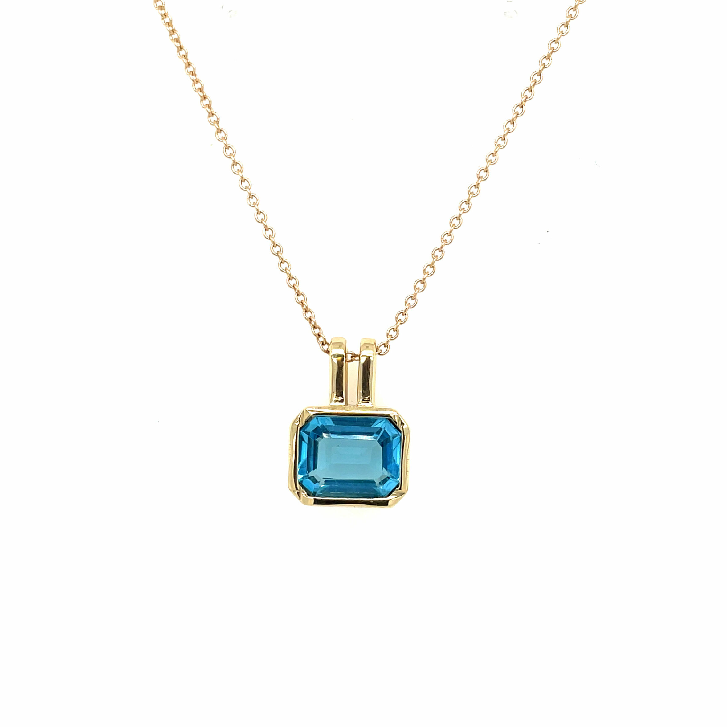 Yellow Gold Bezel Blue Topaz Pendant Necklace