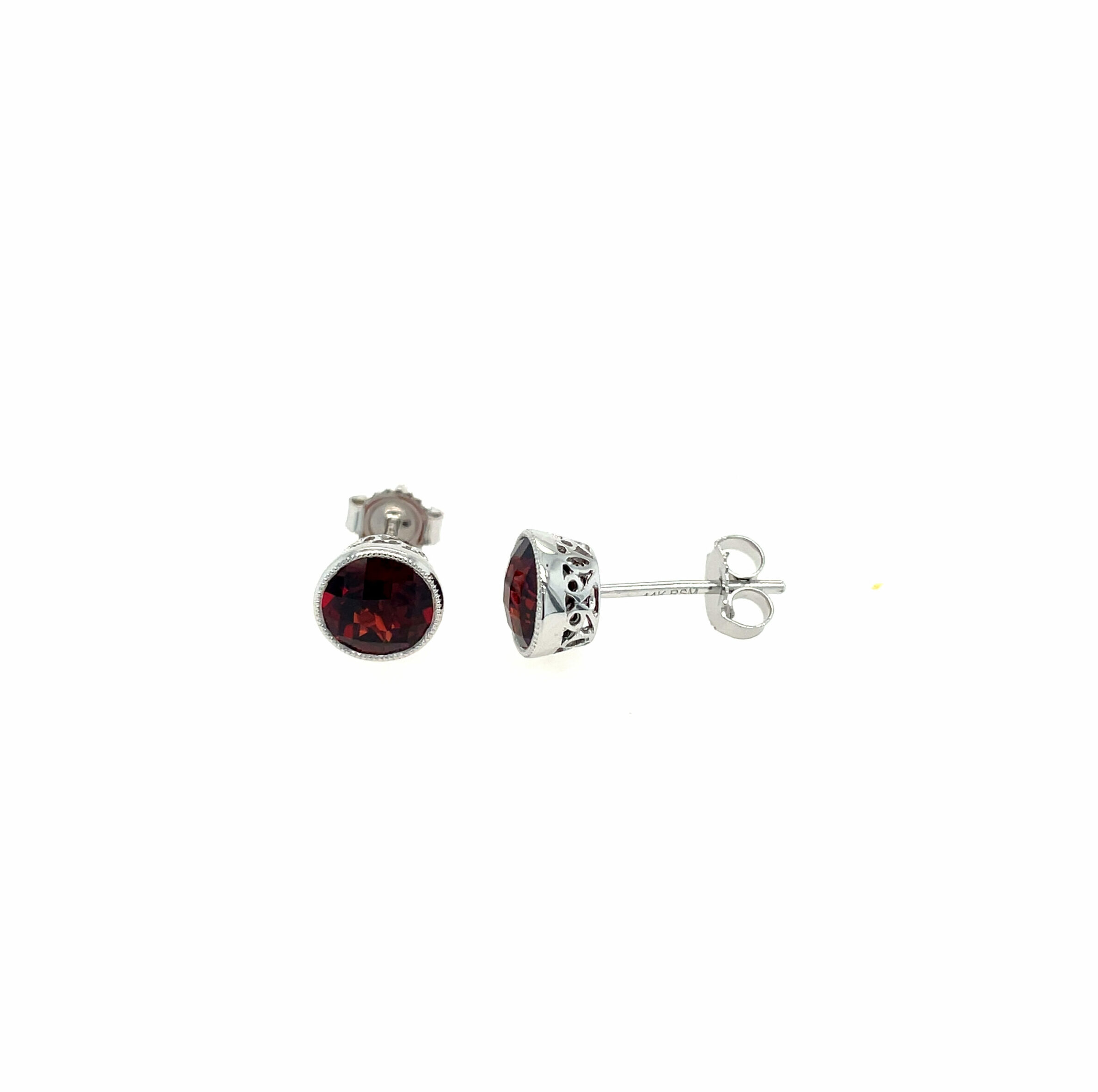 White Gold Garnet Stud Earrings