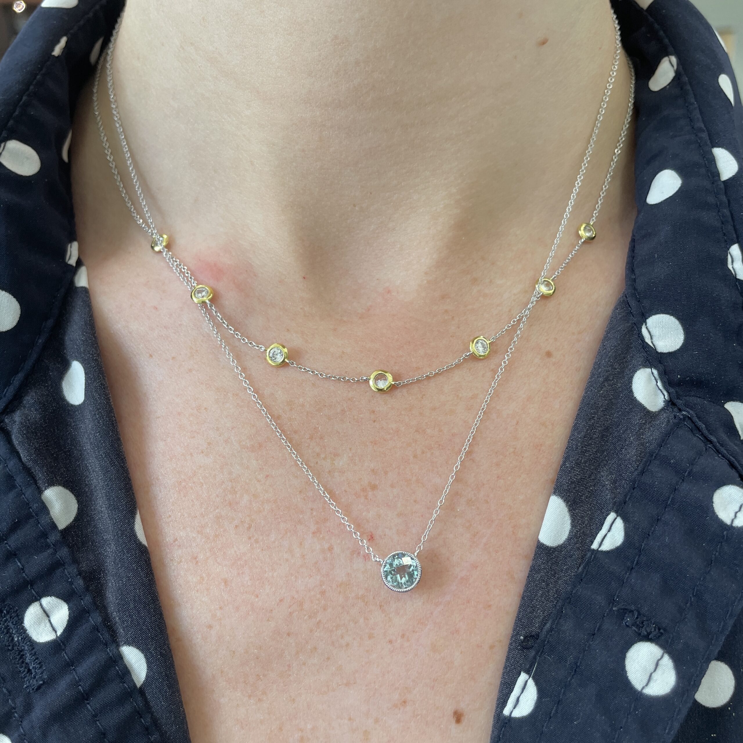 White Gold Milgrain Aquamarine Necklace