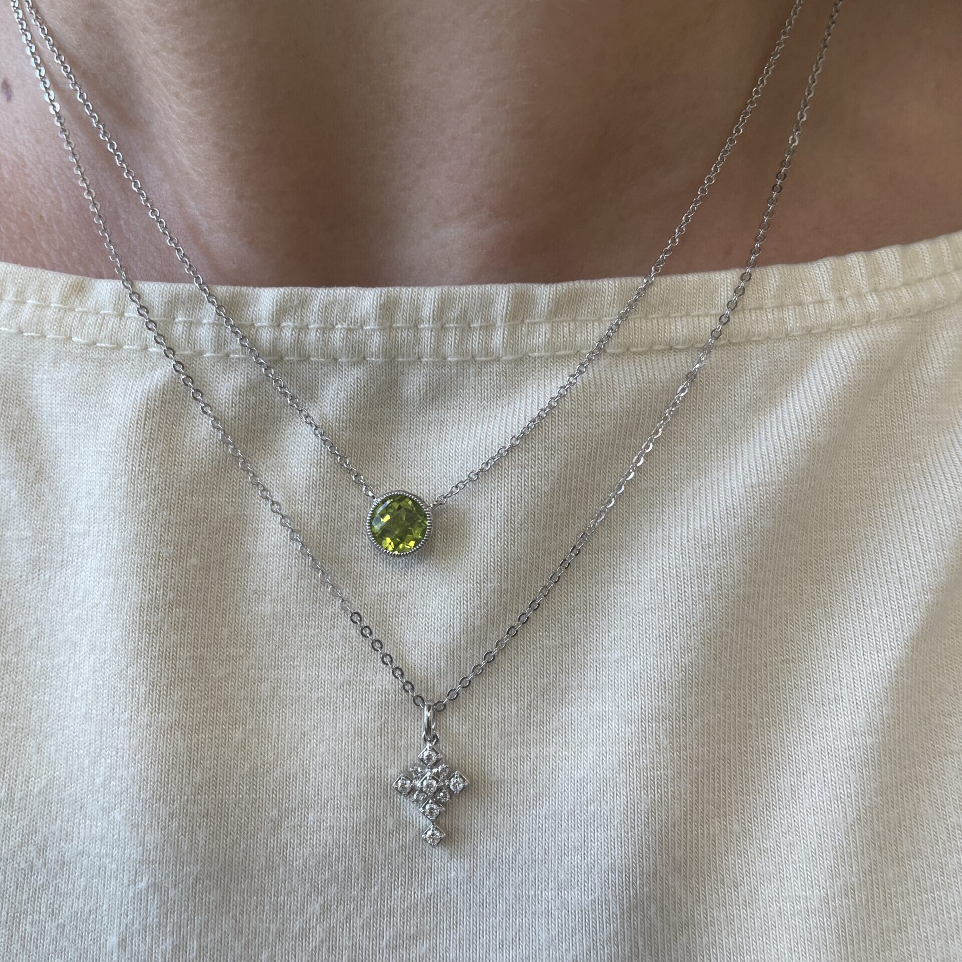 White Gold Diamond Vintage-Inspired Mini Cross Necklace