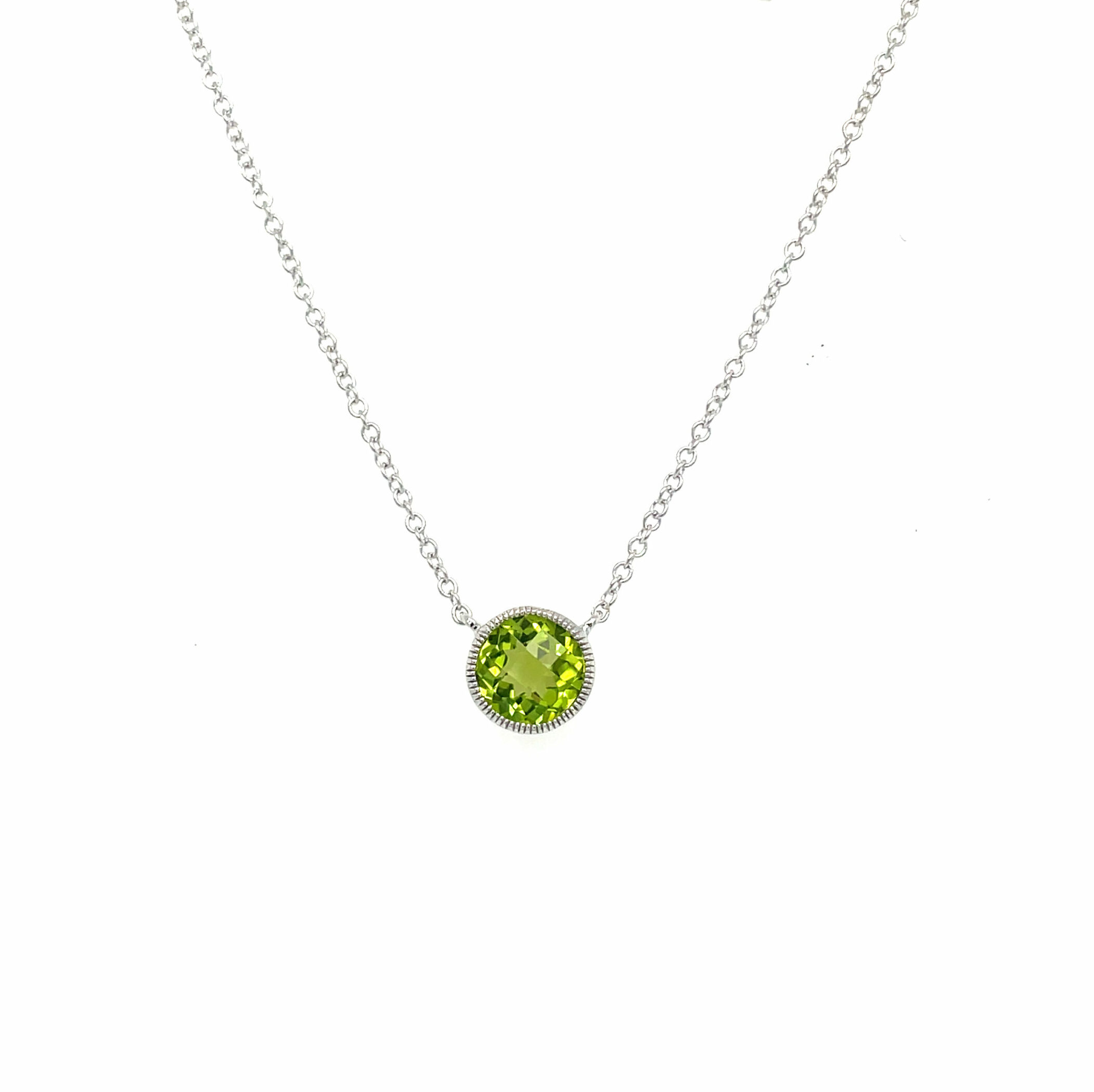 White Gold Milgrain Peridot Necklace