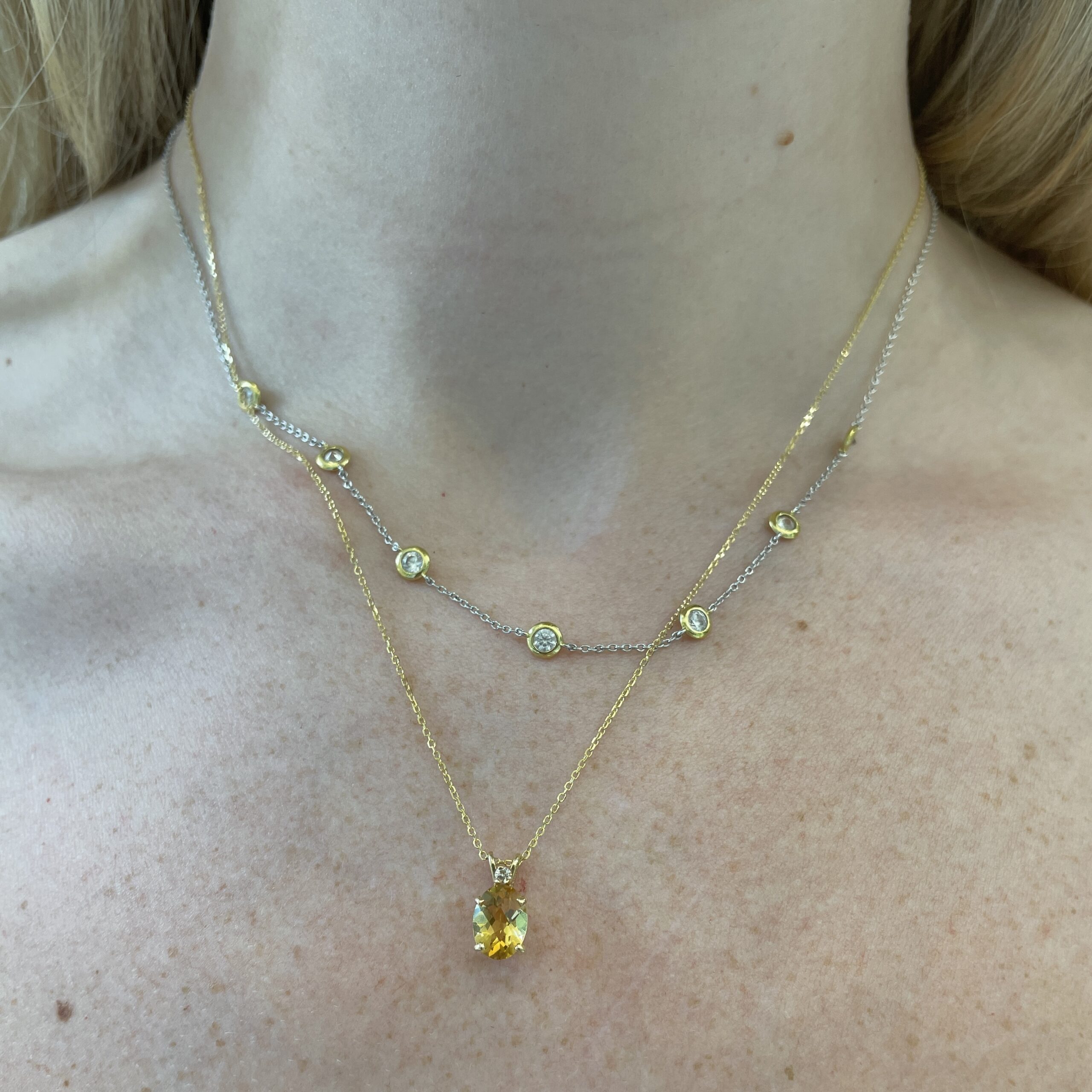 Yellow Gold Citrine and Diamond Necklace