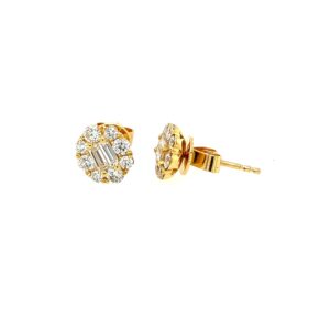 Yellow Gold Diamond Cluster Stud Earrings