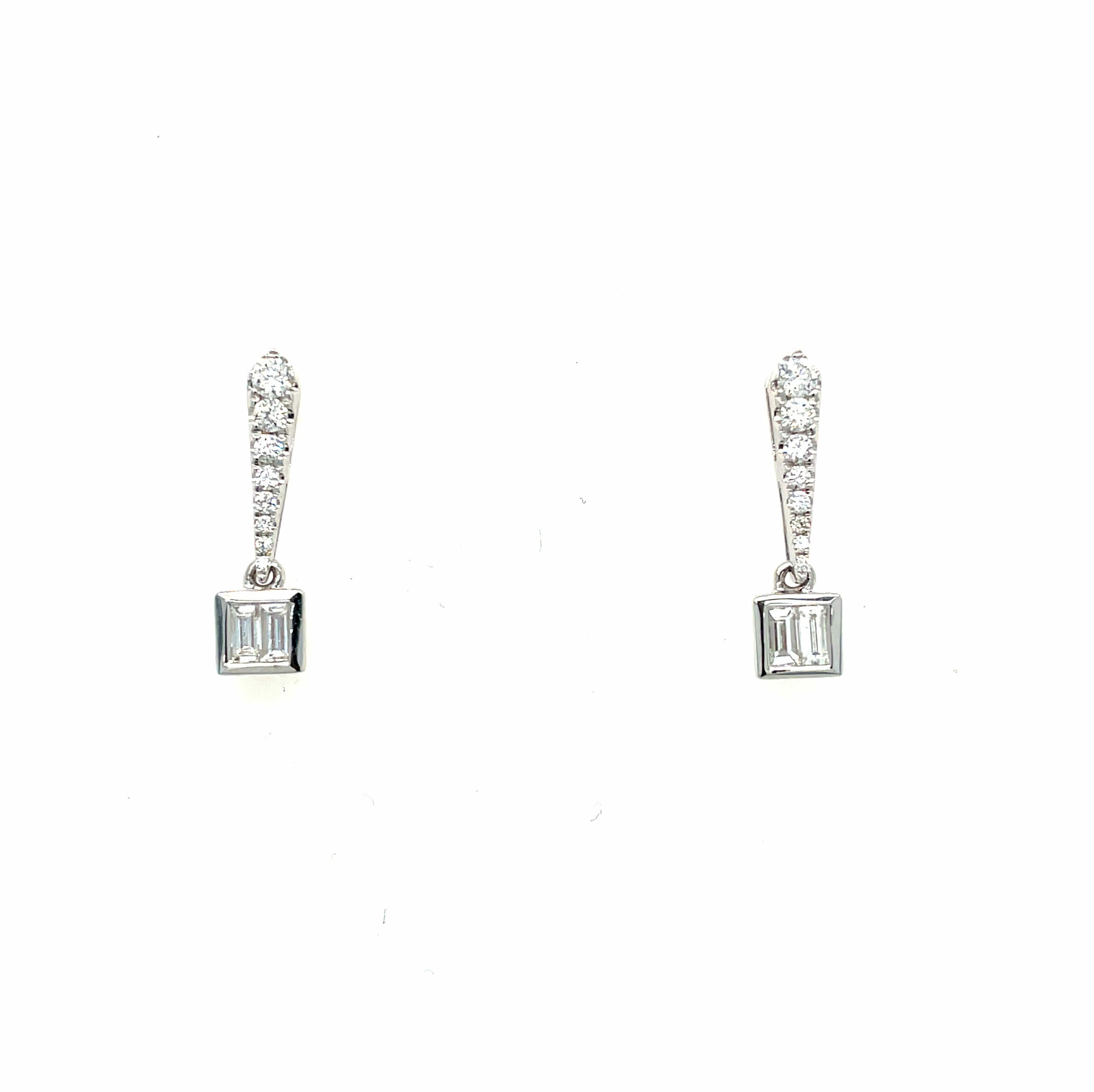 White Gold Dangle Baguette Diamond Earrings