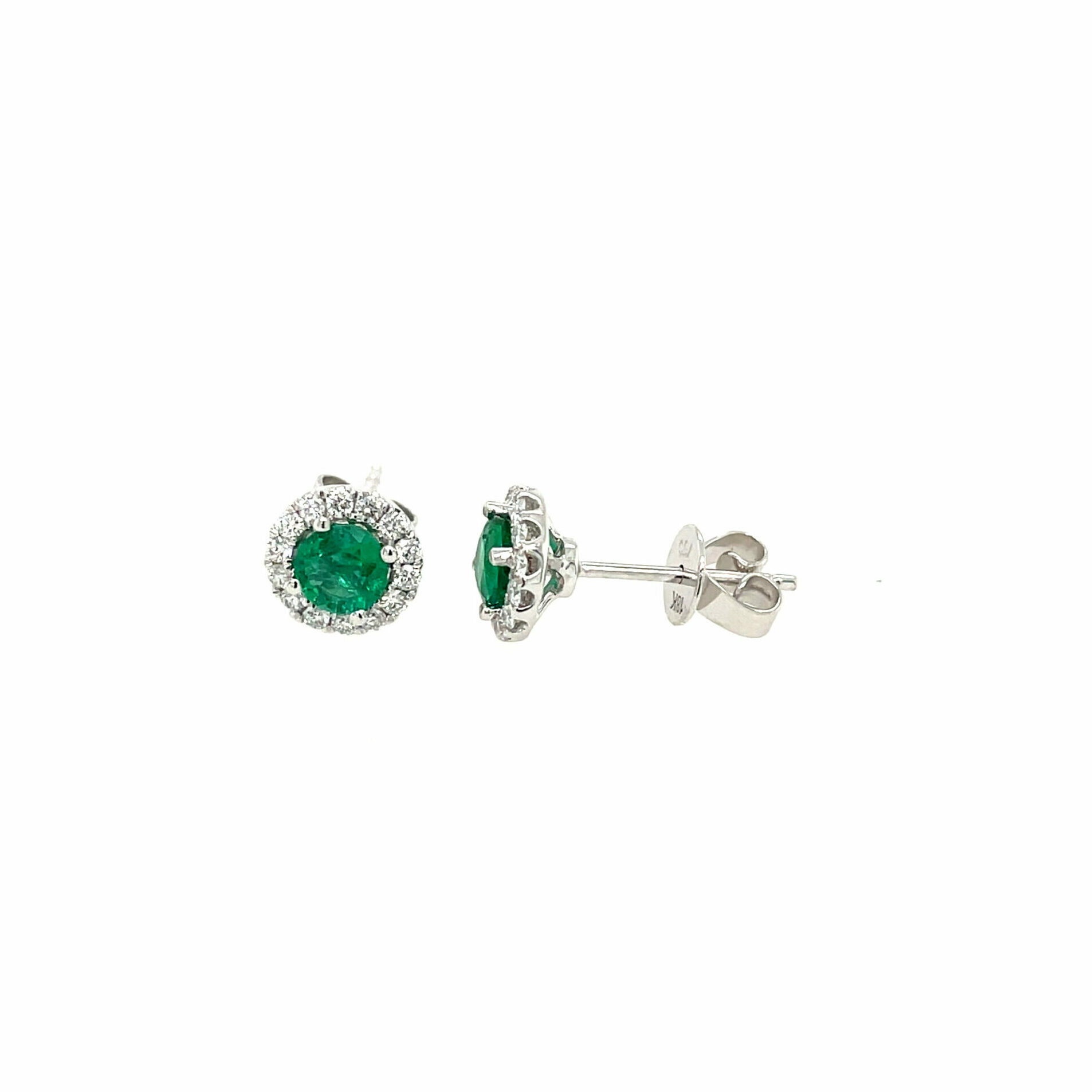 White Gold Emerald and Diamond Halo Earrings