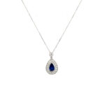 White Gold Sapphire and Diamond Pear Drop Pendant Necklace