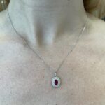 White Gold Ruby and Sapphire Double Halo Necklace