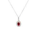 White Gold Ruby and Sapphire Double Halo Necklace