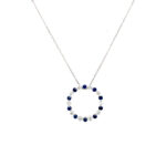 White Gold Sapphire and Diamond Circle Pendant Necklace
