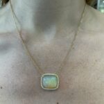 Yellow Gold Opal and Diamond Pendant Necklace