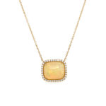 Yellow Gold Opal and Diamond Pendant Necklace