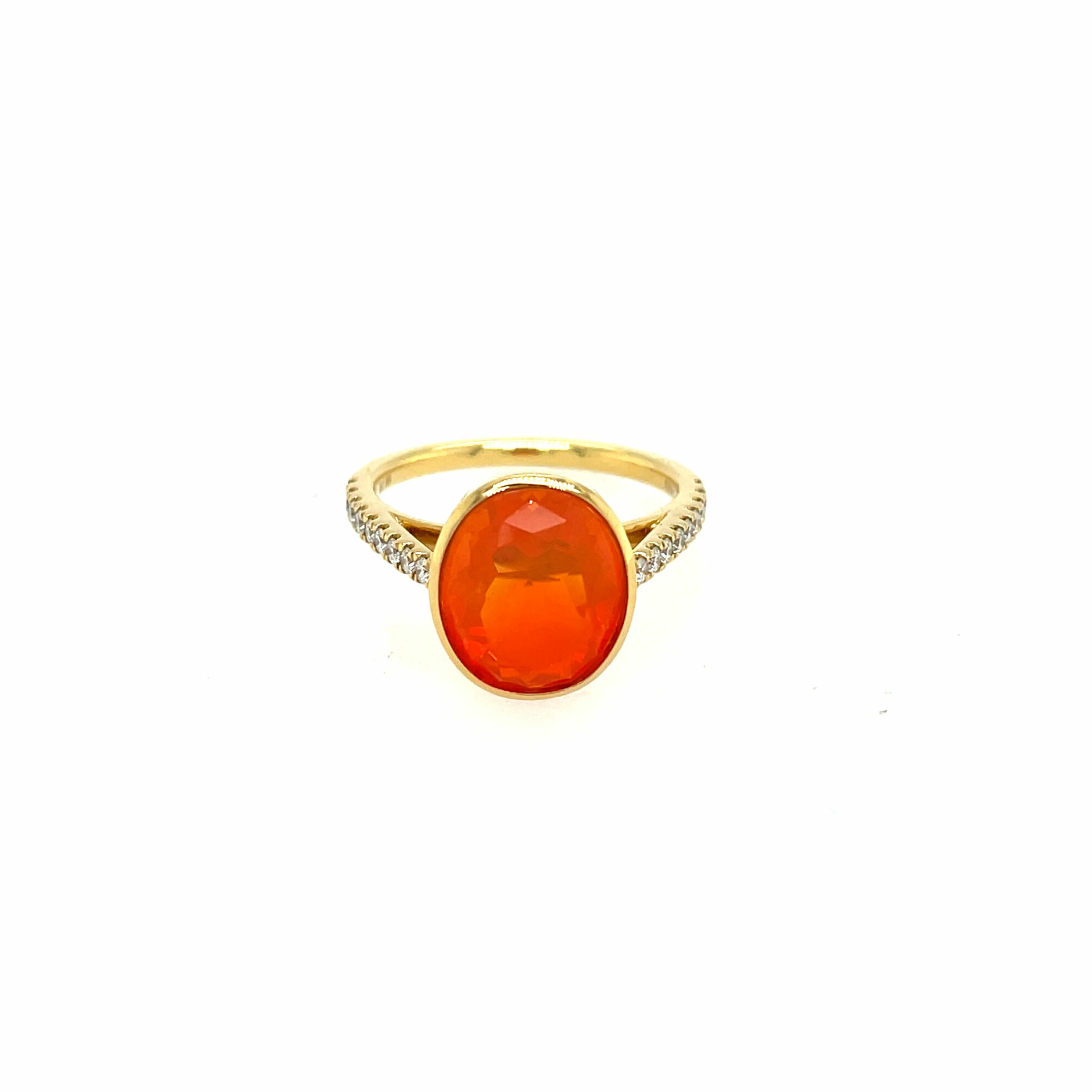 Yellow Gold Fire Opal and Diamond Ring