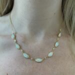 Yellow Gold Opal and Diamond Station Necklace