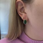 Estate: Yellow Gold Oval Malachite Earrings