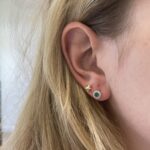 White Gold Emerald Stud Earrings with Diamond Halos