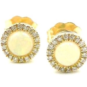 Yellow Gold Opal Stud Earrings with Diamond Halos
