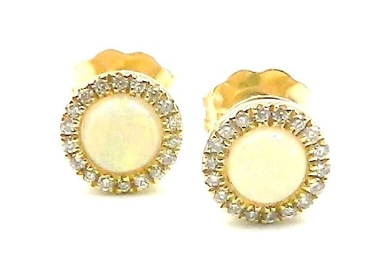Yellow Gold Opal Stud Earrings with Diamond Halos