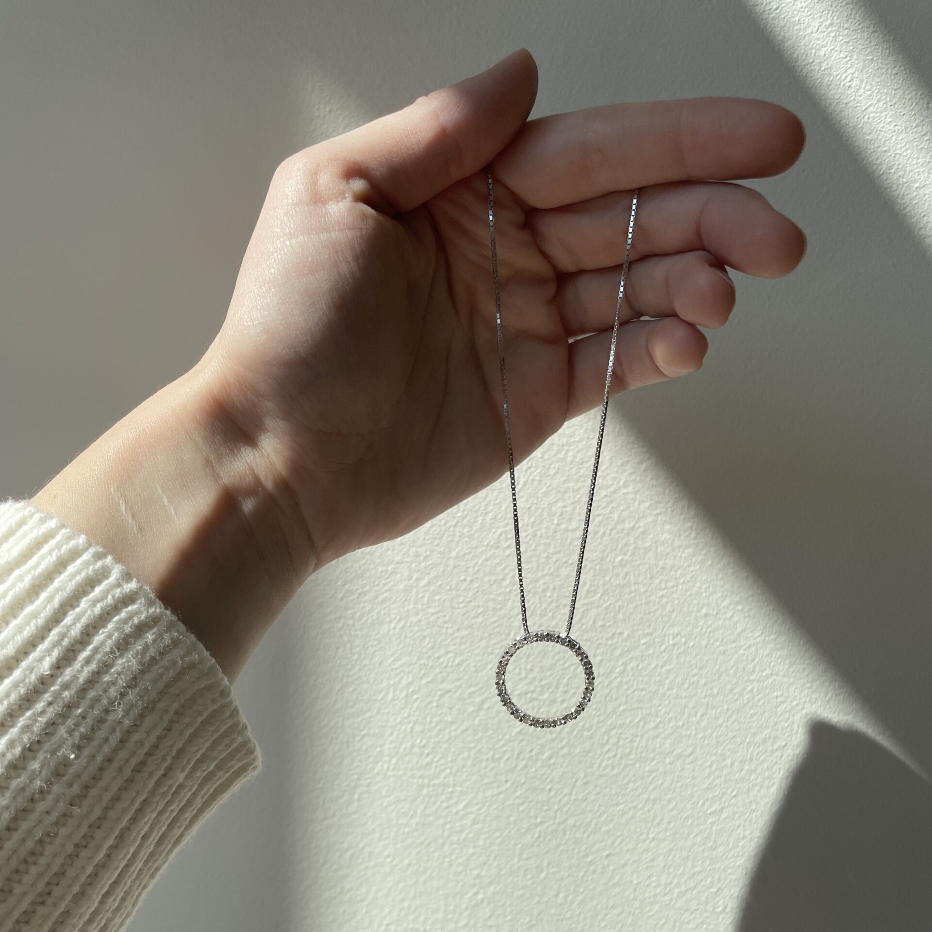 Estate: White Gold Open Circle Diamond Necklace