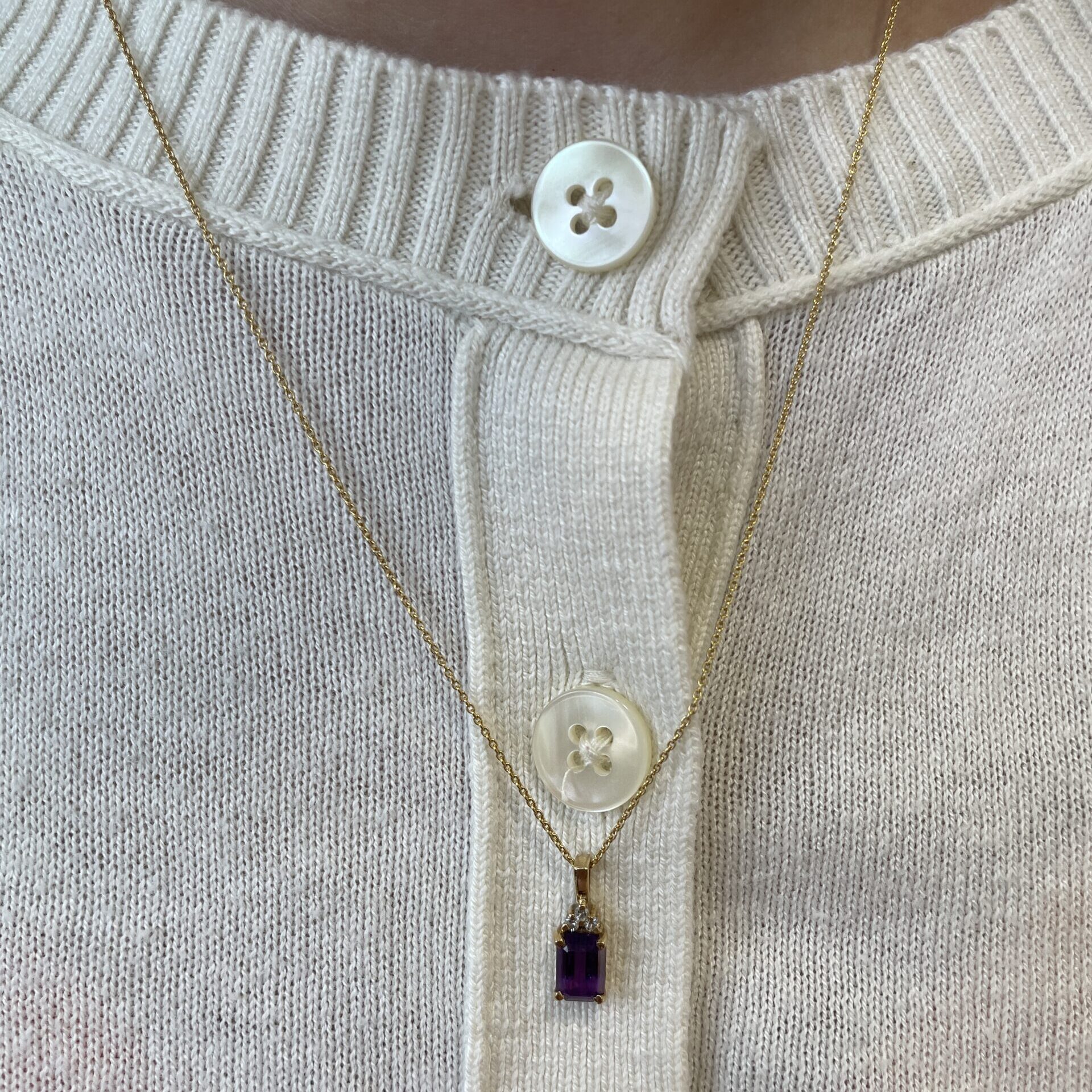 Estate: Yellow Gold Amethyst Necklace with Diamonds