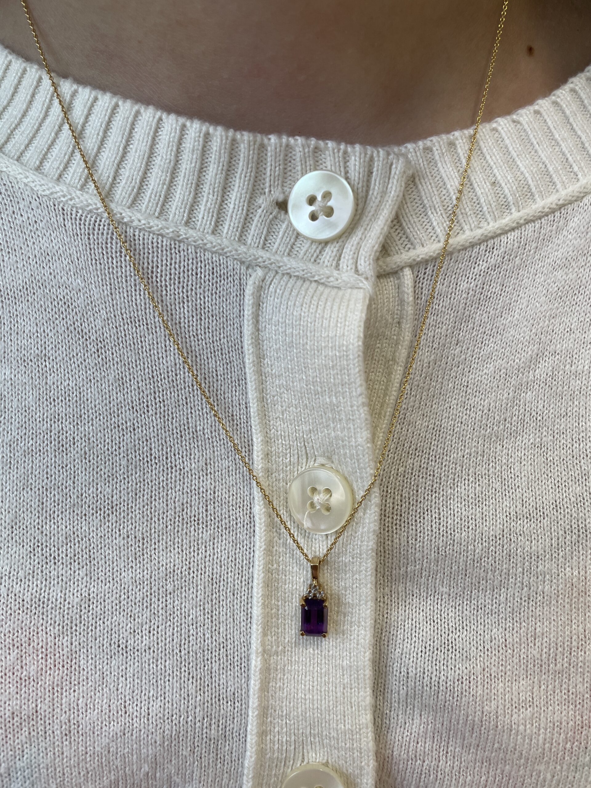 Estate: Yellow Gold Amethyst Necklace with Diamonds