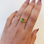 Yellow Gold Hexagon Peridot Ring with Herringbone Shank