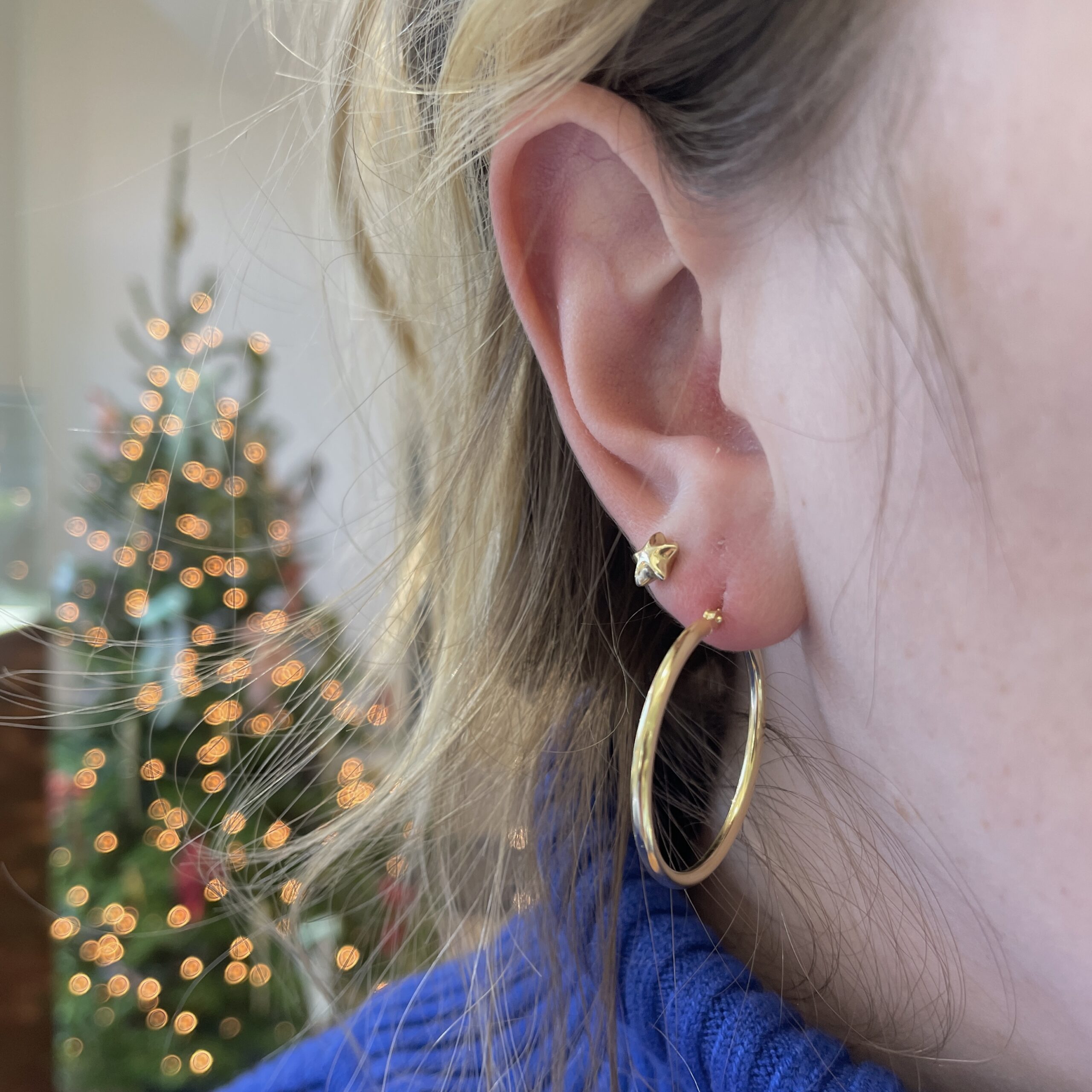 Yellow Gold Polished Tube Hoop Earrings, 30mm