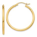 Yellow Gold Polished Tube Hoop Earrings, 30mm