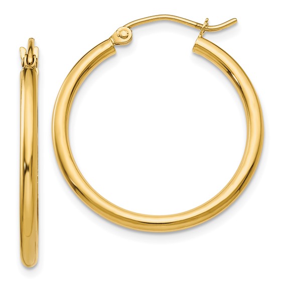 Yellow Gold Polished Tube Hoop Earrings, 25mm