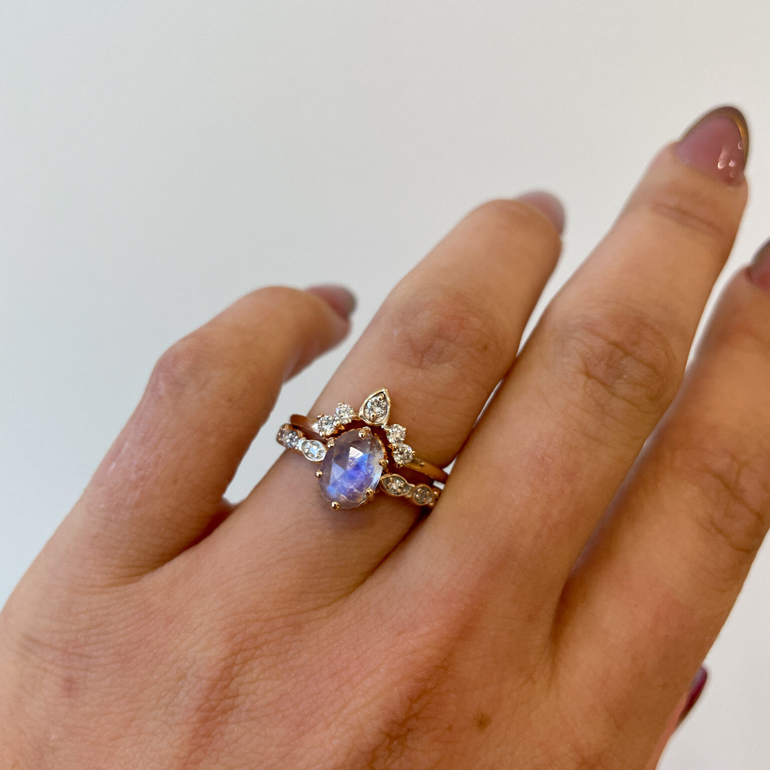 Estate: Rose Gold Moonstone Ring with Diamonds